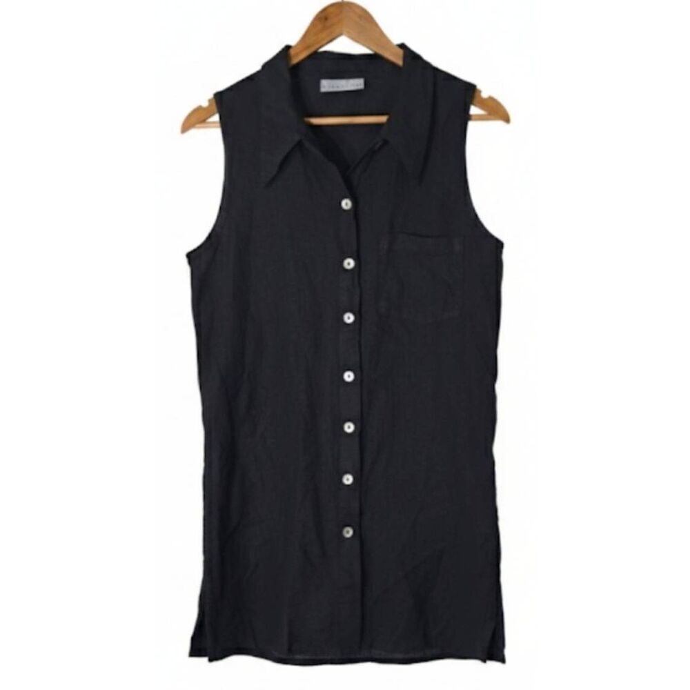 Bryn Walker womens small black Linen shirt dress button front minimalist